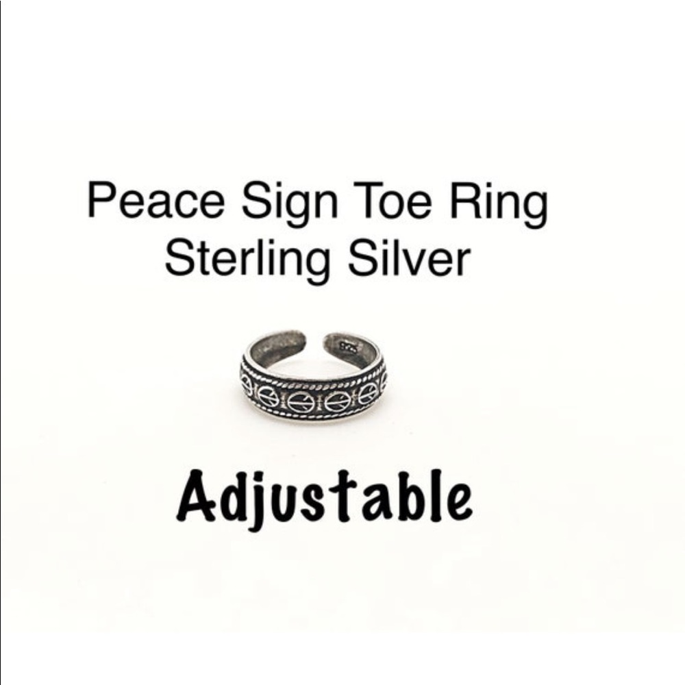 Peace Sign Sterling Silver Toe Ring, 3/8”, Adjustable, NEW, Ships in Gift Box